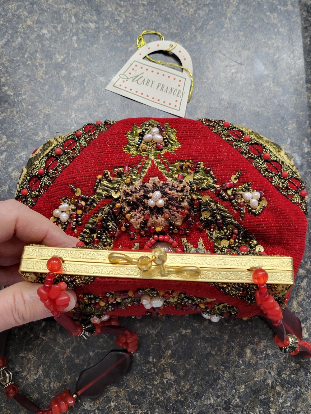 Mary Frances, Red Embellished Beaded Evening Bag, Positive Energy - Picture 7 of 9